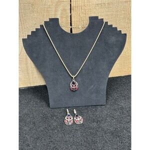 Vintage Turkish Style Gold Tone Teardrop Pendant Necklace Pierced Earrings J317